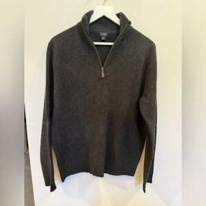 J. Crew Men’s Lambswool Charcoal Gray Quarter Zip-Up Sweater, size M